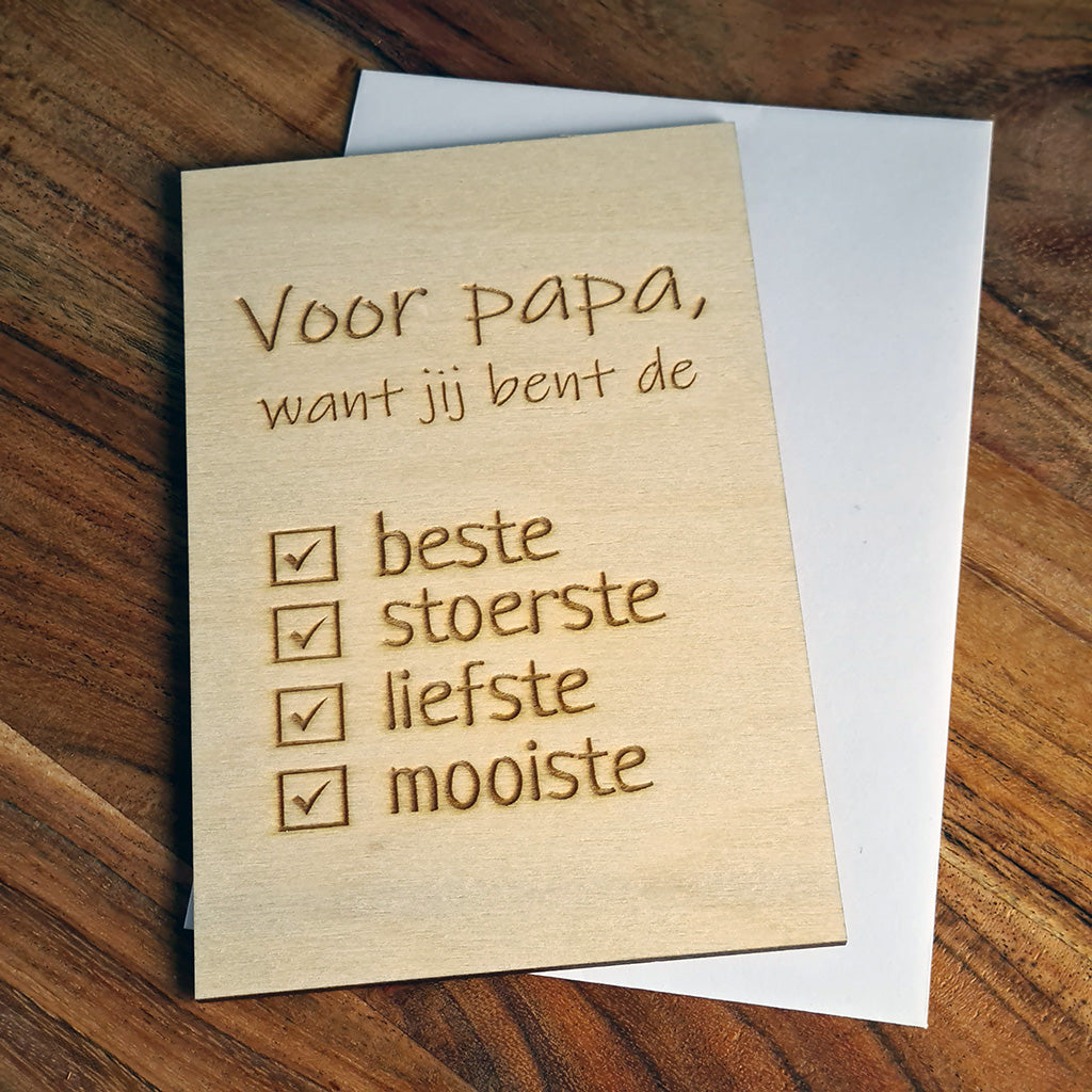 Houten wenskaart "Voor papa"