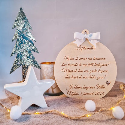 Houten nieuwjaarsbrief "Kerstbal"