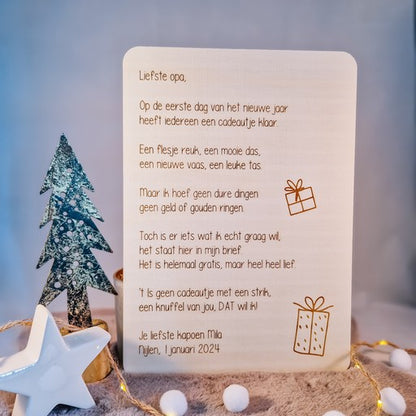 Houten nieuwjaarsbrief