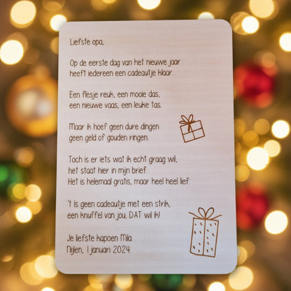 Houten nieuwjaarsbrief