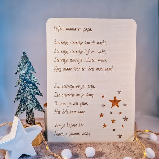 Houten nieuwjaarsbrief