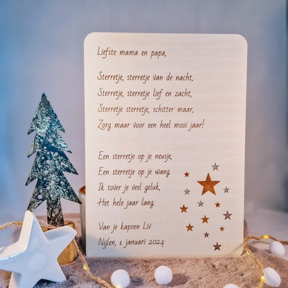 Houten nieuwjaarsbrief