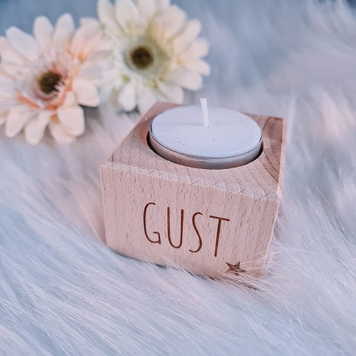 Gepersonaliseerde houten theelichthouder