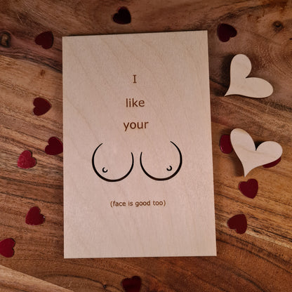 Houten wenskaart "I like your ..."