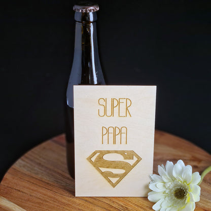 Houten wenskaart "Super papa"