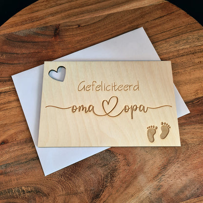 Houten wenskaart "Gefeliciteerd oma en opa"