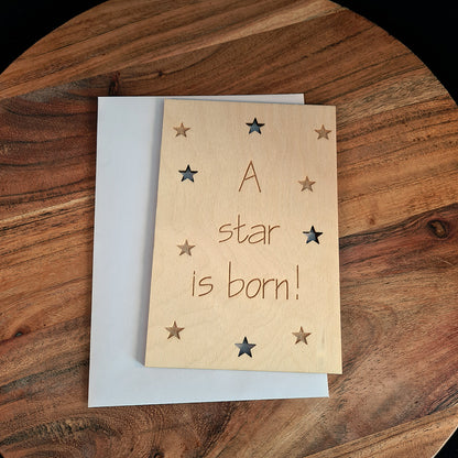 Houten wenskaart "A star is born"