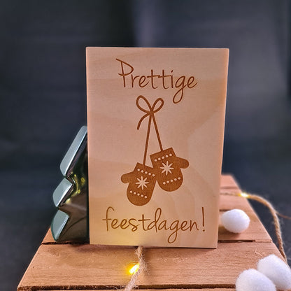 Houten wenskaart "Prettige feestdagen"