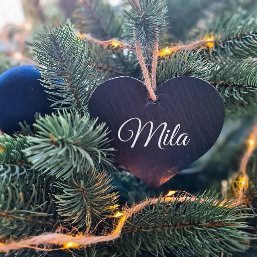 Kerstversiering leisteen met naam - hart