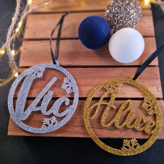 Kerstbal "Glitter" met naam