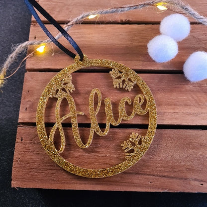 Kerstbal "Glitter" met naam