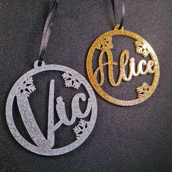 Kerstbal "Glitter" met naam