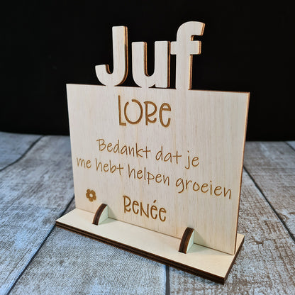 Houten bord "Juf of Meester"