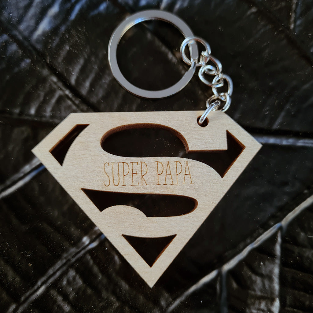 Houten sleutelhanger "Super papa"