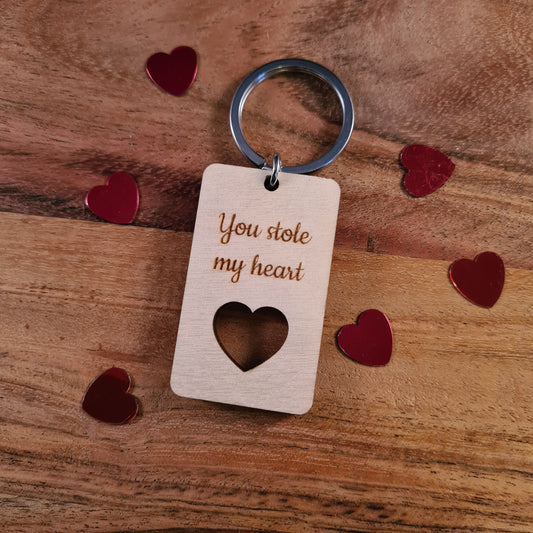 Houten sleutelhanger "You stole my heart"