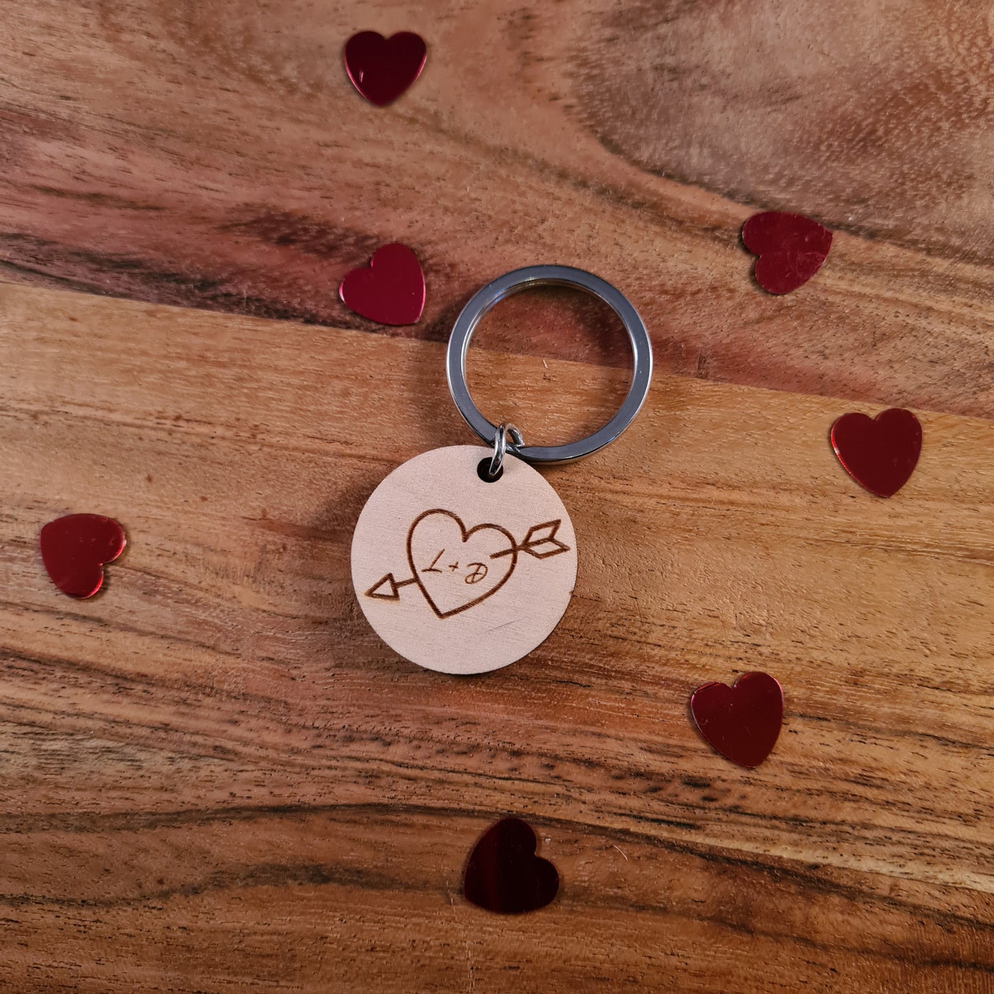 Houten sleutelhanger rondje met initialen