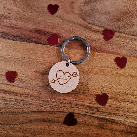 Houten sleutelhanger rondje met initialen